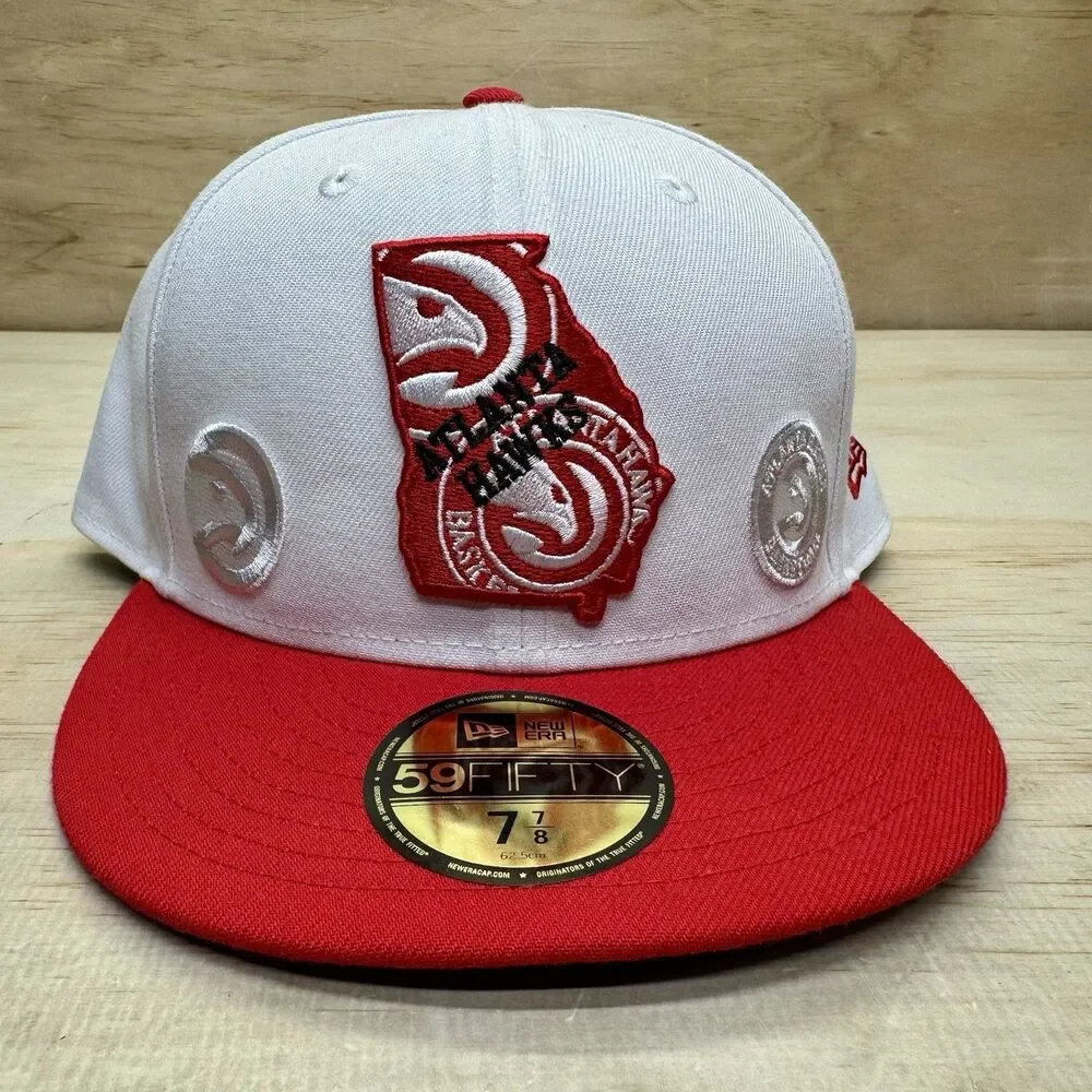 NEW Atlanta Hawks New Era White/Red State Pride 59FIFTY Fitted Hat sz 7 7/8